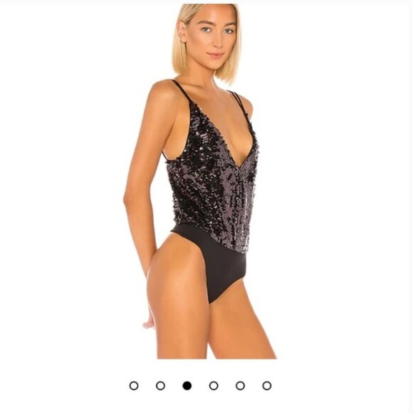 NWT Lovers and friends plunge sequin bodysuit in black size small - Picture 3 of 7
